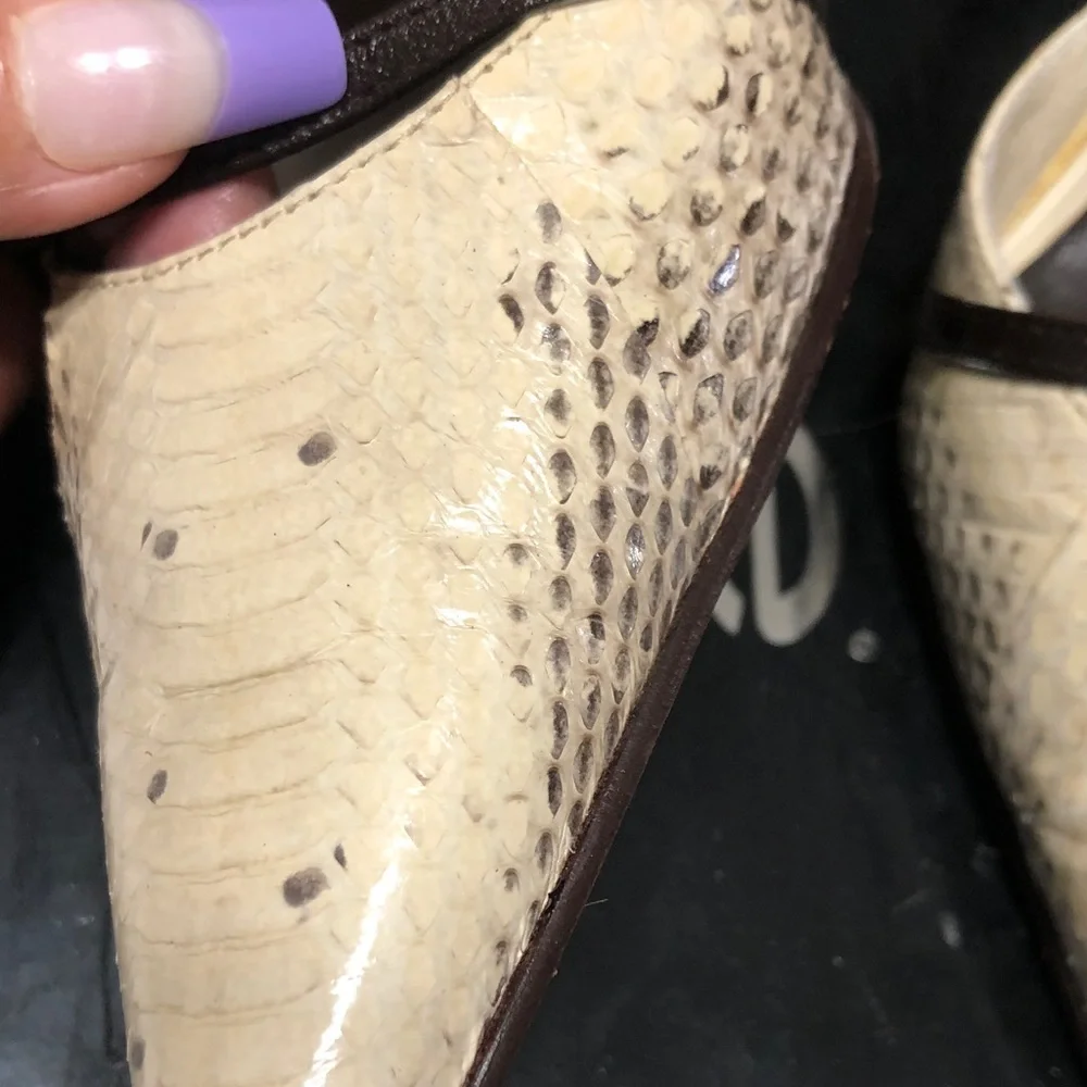 bebe Cream Snake-Print Pointed Toe Slingback Heels 7.5
